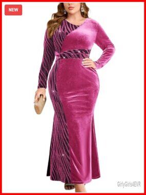 Plus Size Velvet Mermaid Maxi Evening Gown Long Sleeve Twist Knot